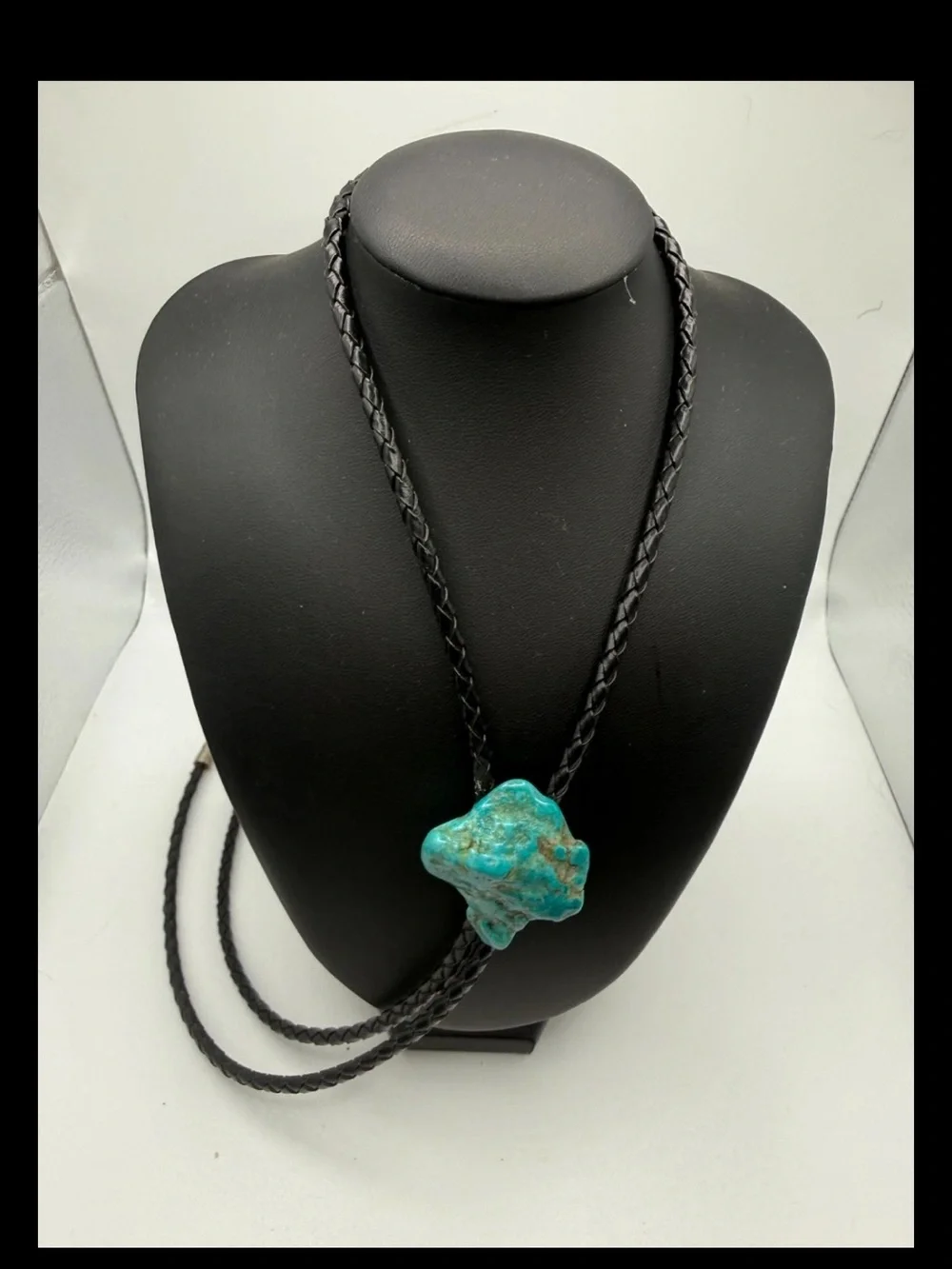 M/W Turquoise Stone Bolo Tie with Black Braided Cord